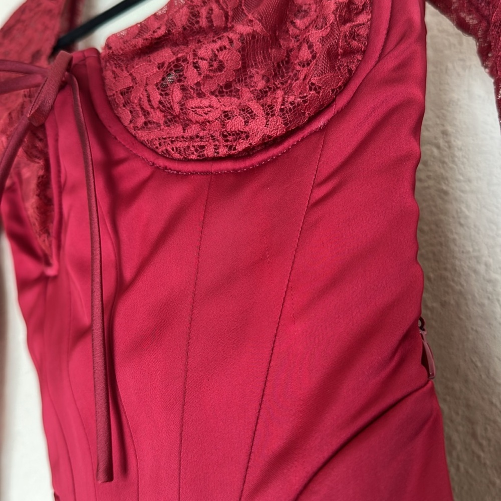 HOUSE OF CB XS A-C 'Perdi' Berry Satin Maxi Dress with Corset NWOT size XS - Picture 14 of 15